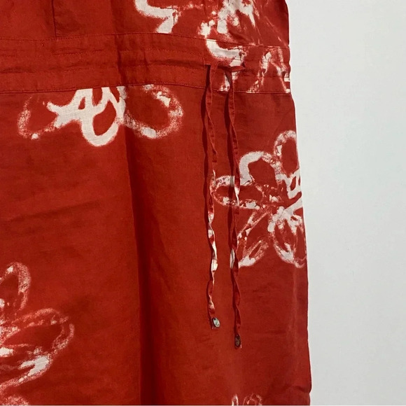 Lole linen cotton women red-orange batik floral tie dye midi hippie casual dress - Picture 4 of 10
